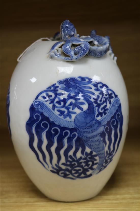 A Chinese blue and white cylindrical vase, with four-character mark and two other items,